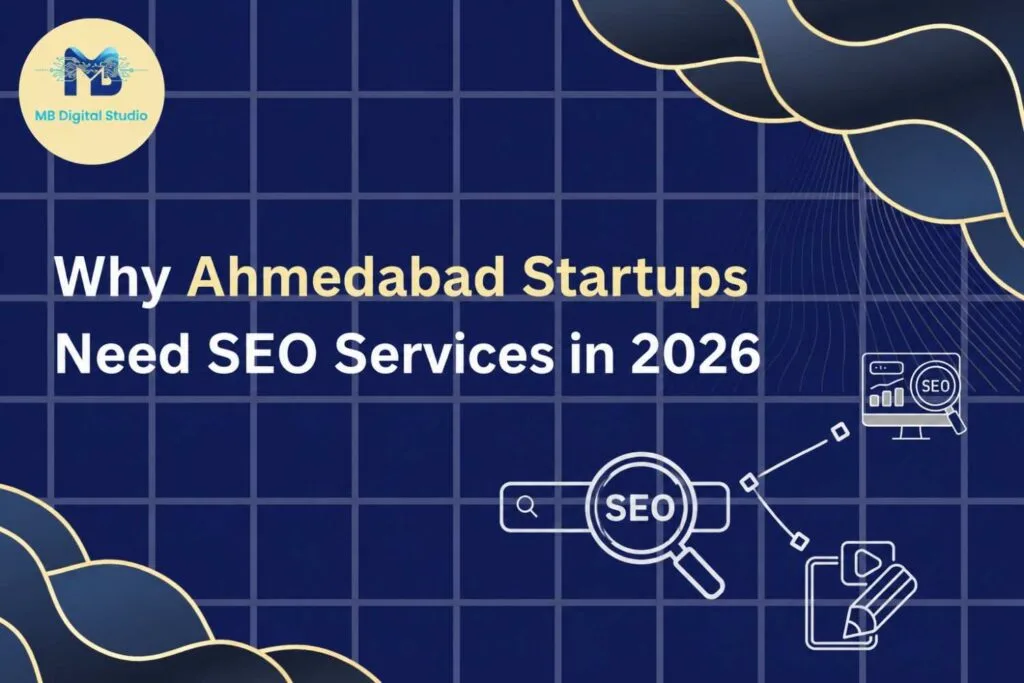 Modern startup team in Ahmedabad discussing SEO strategies, digital marketing growth, website ranking, and online business success in 2026.